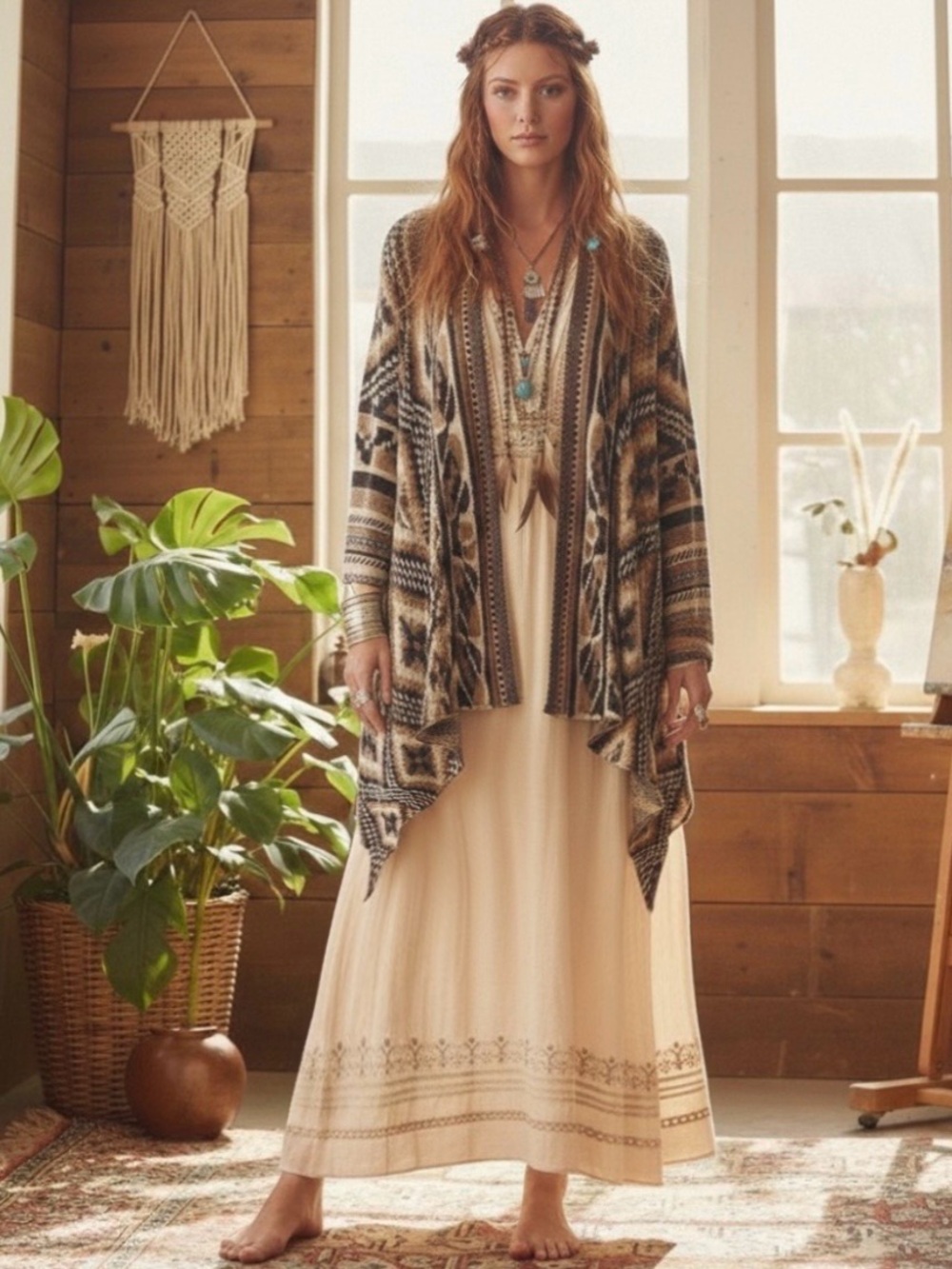 Free People Aztec Bohemian Southwestern Knit Cardigan Sweater S Wool Blend